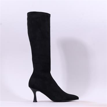 Miss Elastic Pointed High Heel Knee High - Black Stretch